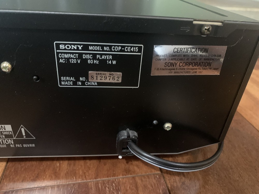 Sony CDP-CE415 Storage CD Control 5 Disc Changer Player W/remote & Cords In Box
