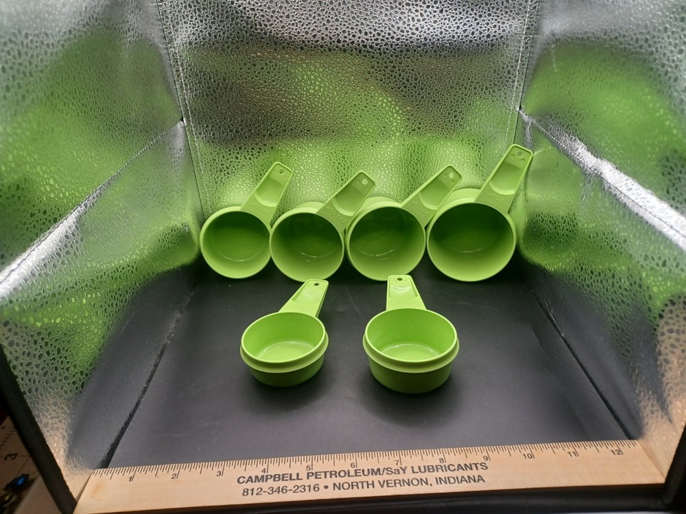 6 Vintage Tupperware Nesting Stacking Measuring Cups Set Green Complete