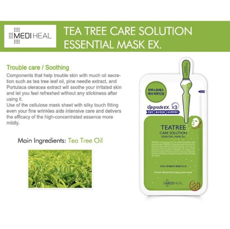 MEDIHEAL Tea Tree Essential Mask 10-PACK (WITH or WITHOUT Box) Exp 2024/02.
