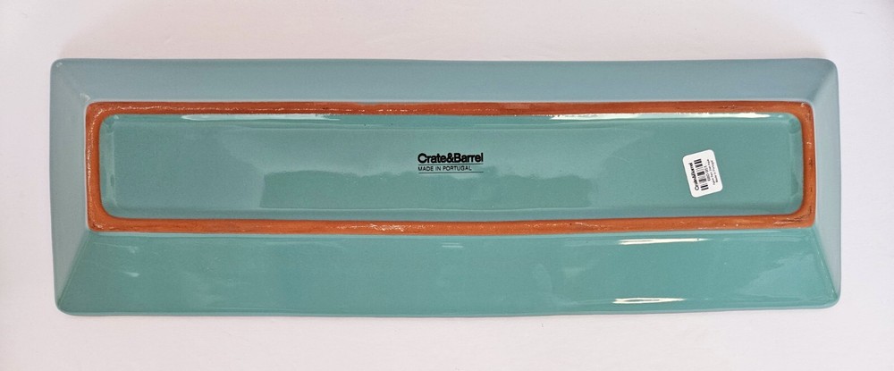 Crate & Barrel Agave 18.5" Aqua Rectangular Serving Tray + 2 5" Condiment Bowls