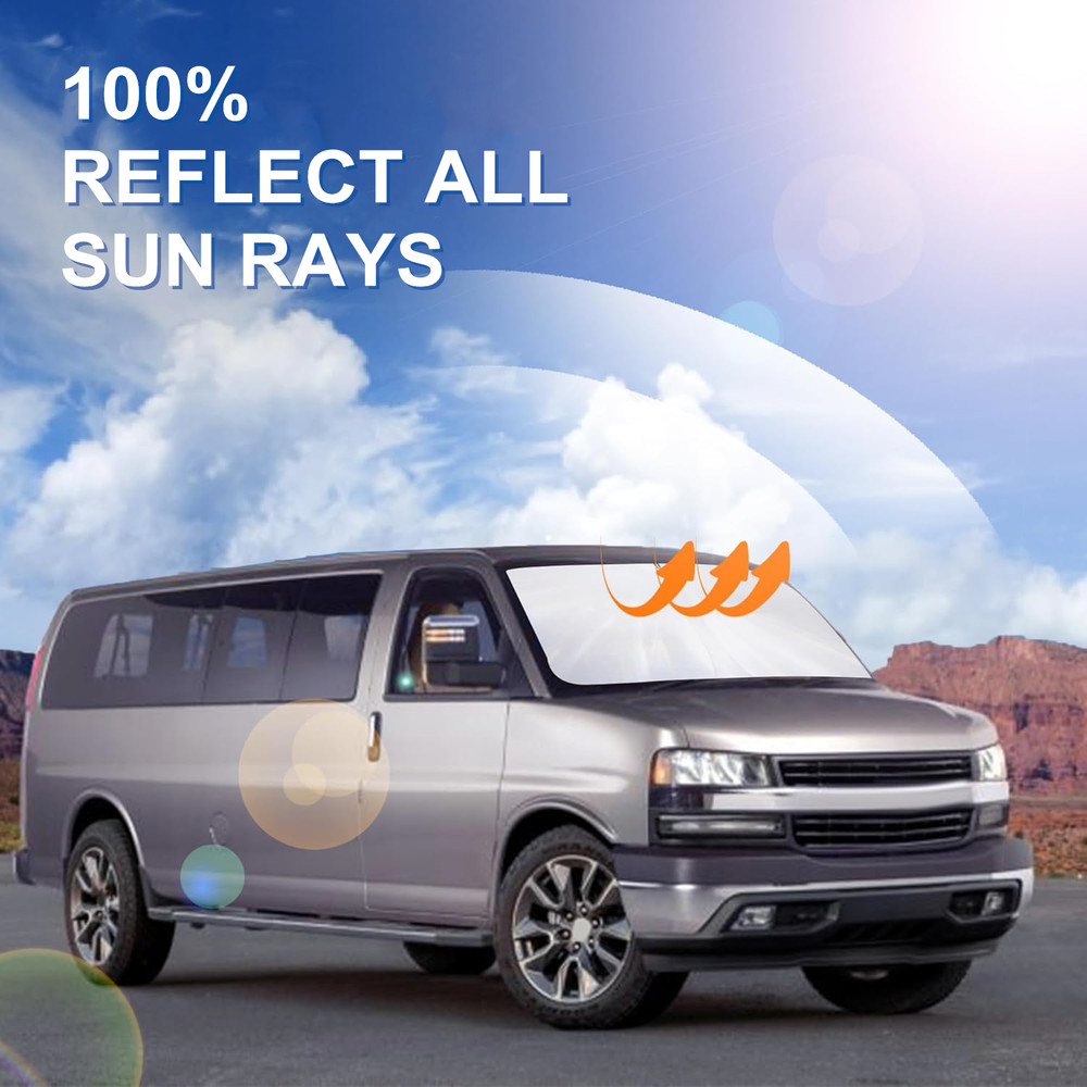 For 1996-2025 Chevy Express Front Windshield Sun Shade Foldable UV Block Cover