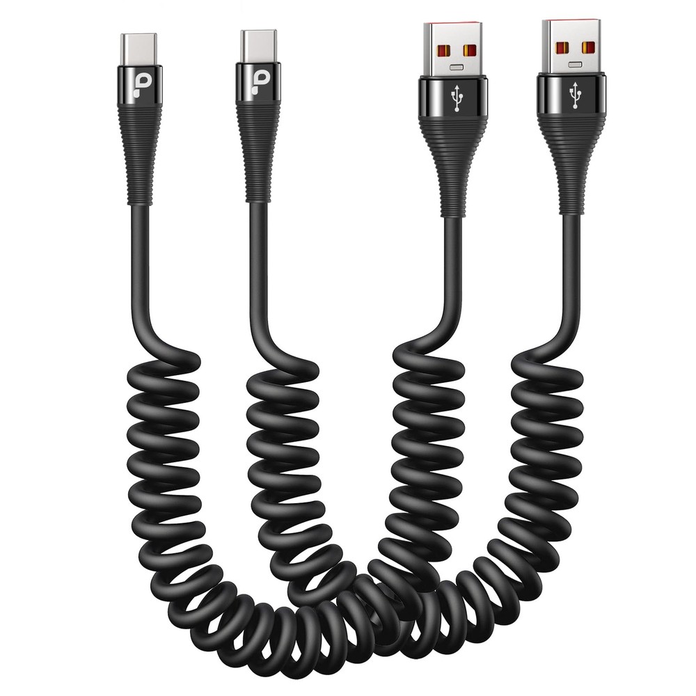 USB C Cable Fast Charging, 2Pack 3ft Coiled A to C Charge 3FT, Black