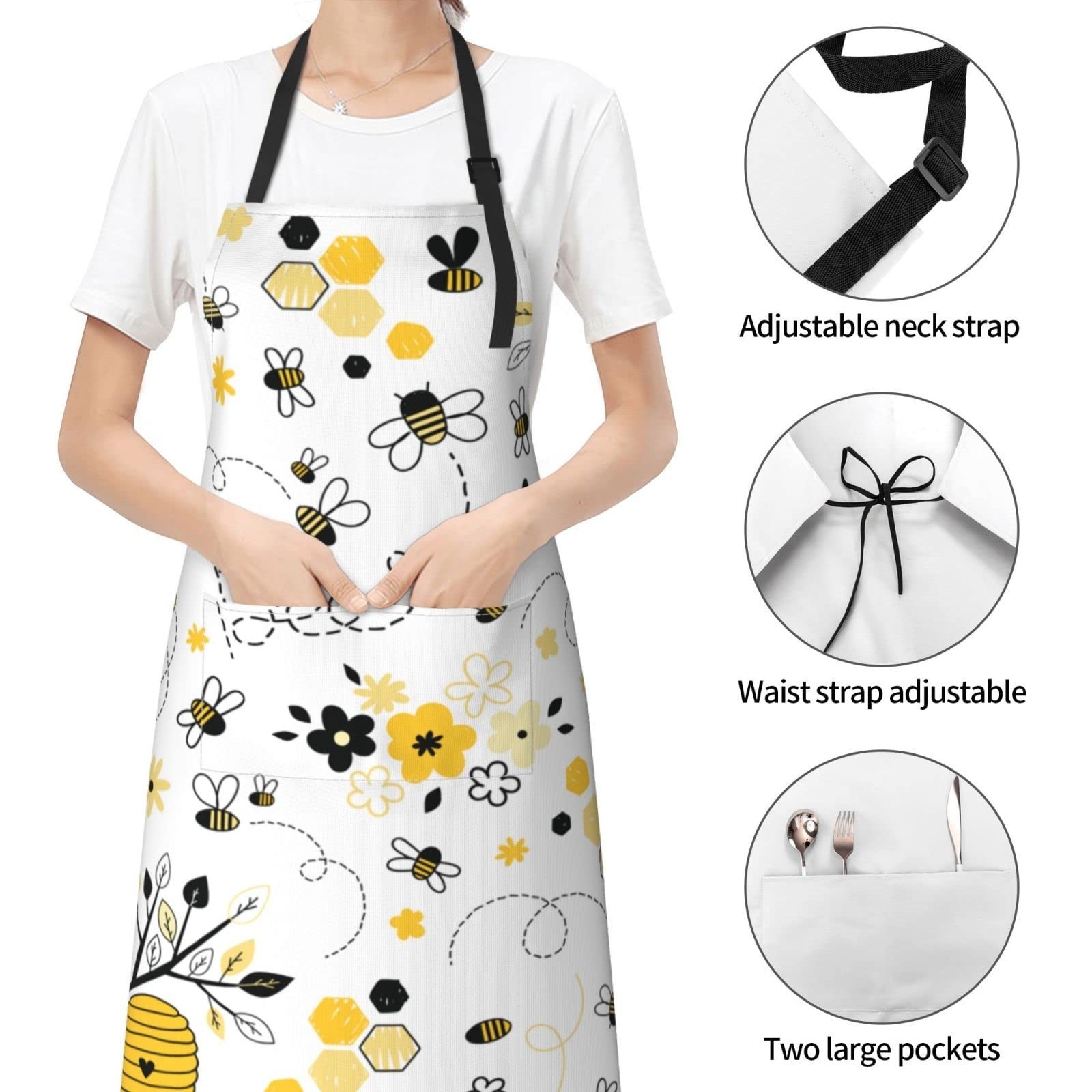 Bee Aprons for Women with Pockets - Cute Apron for Cooking Baking Dishwashing...