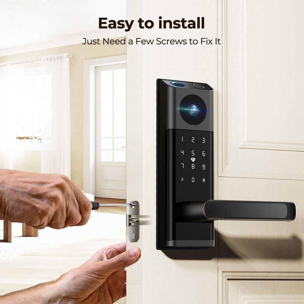 Smart Door Lock +Camera& Handle Biometric Electronic Keyless Entry Doorbell Lock