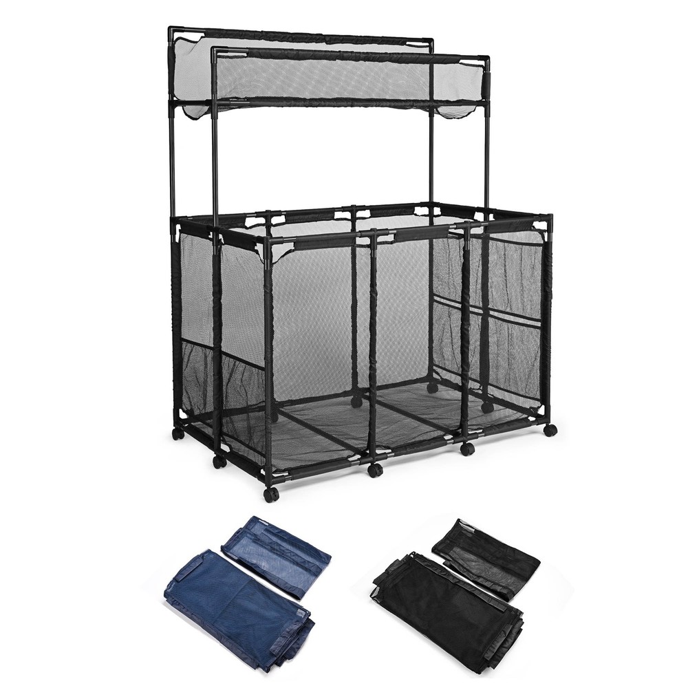 Yescom Rolling Mesh Pool Storage Bin Two Tier with Blue Replacement Net Combo