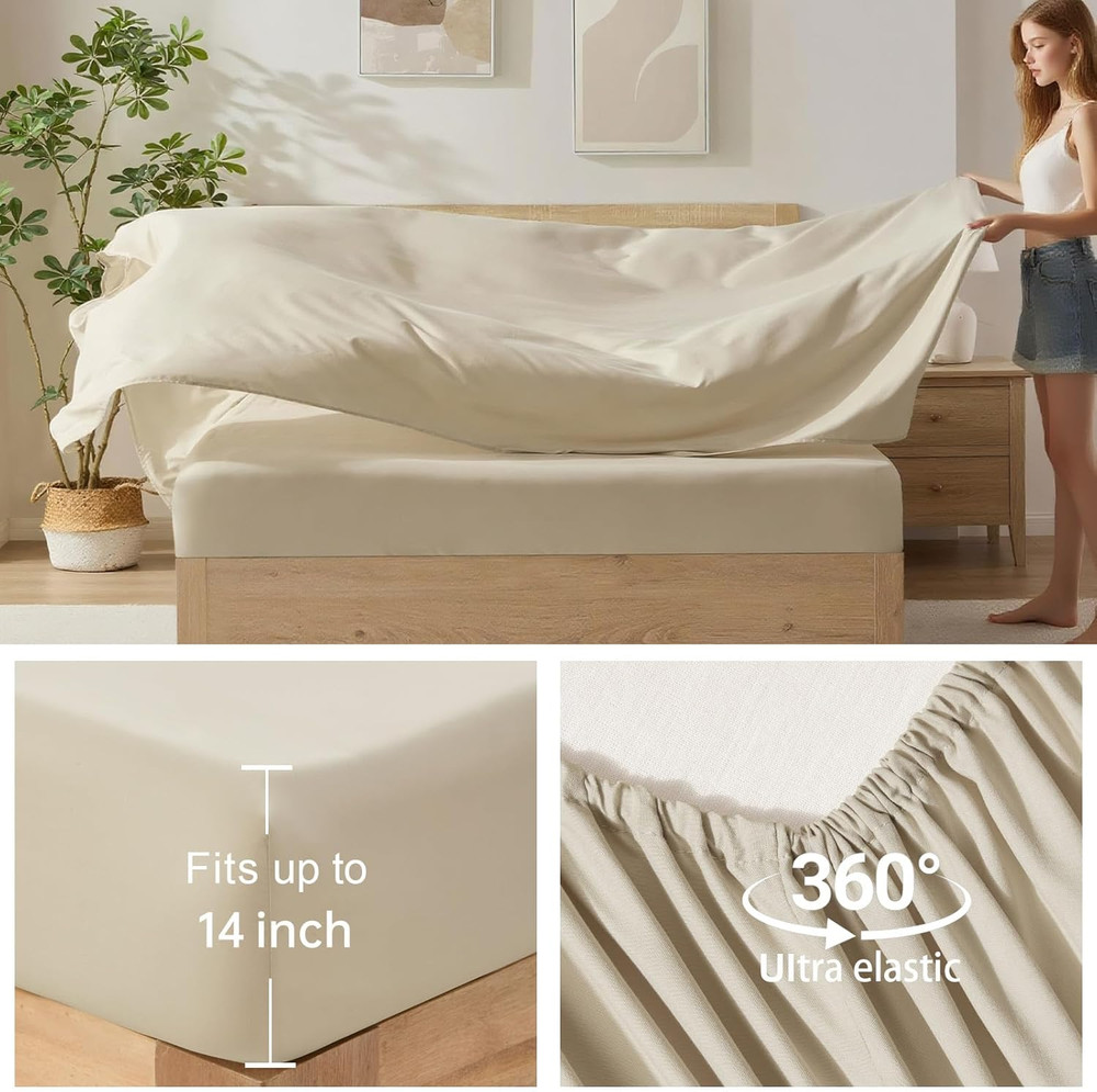 Moment Queen Comforter Set with Sheets, 7 Piece Beige Comforter Set Queen Size,