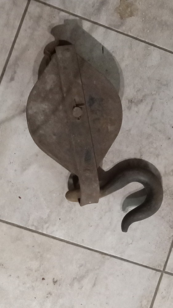Vintage Double Sheave Pulley with Hook Industrial Lifting Hardware