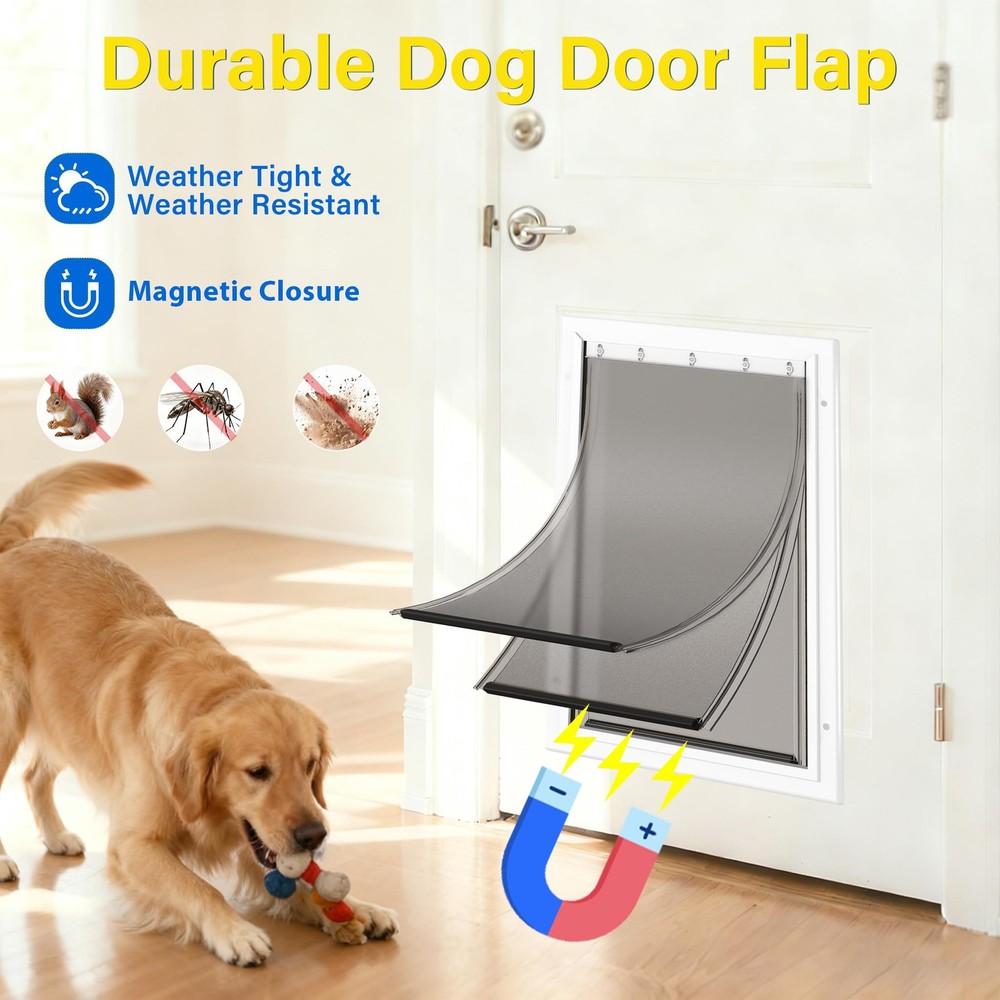 2 Pack Large Dog Door Replacement Flaps PAC11-11039 with 2 Metal Bracket, Com...