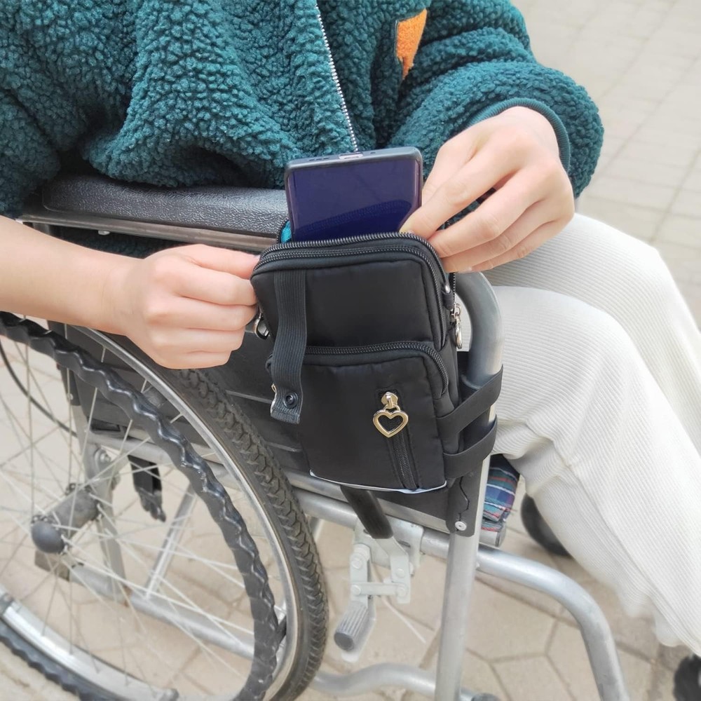Waterproof Three Pockets Wheelchair Front/Side Frame Pouch with Reflective St...