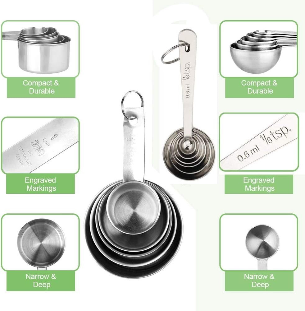 Accmor 11 Piece Stainless Steel Measuring Spoons Cups Set, Premium Stackable Tab