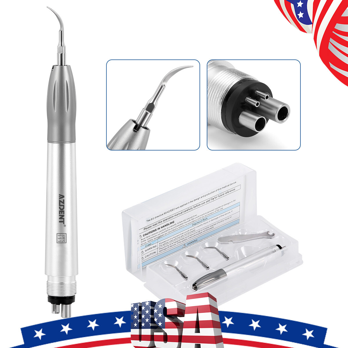 NSK Style Dental Ultrasonic Air Perio Scaler Handpiece 2 & 4-Holes 3 Tips
