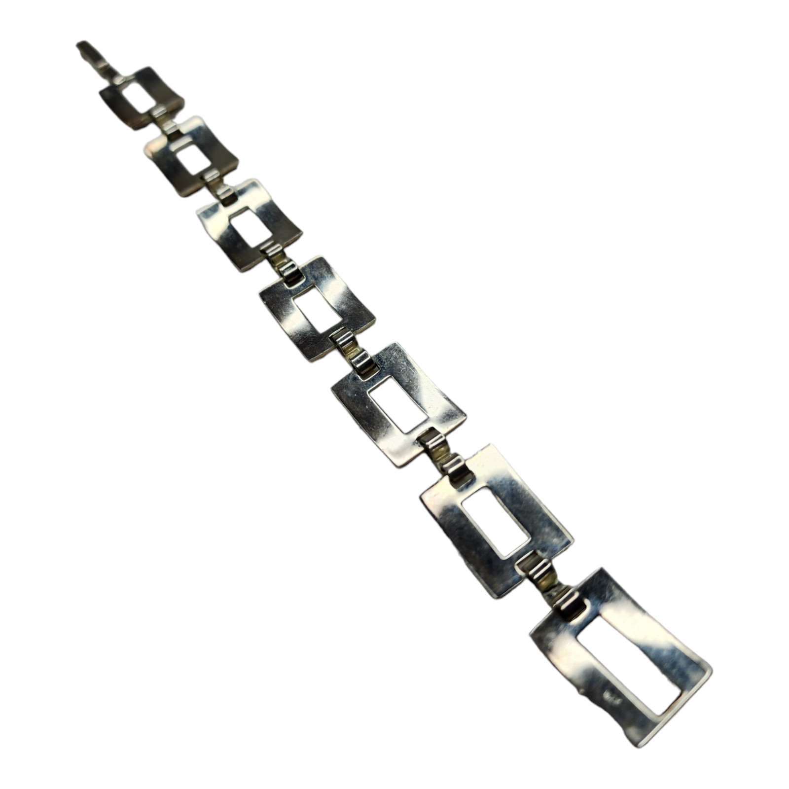 Vintage Sterling Silver 925 Square Flat Link Bracelet 7 7/8 Inches
