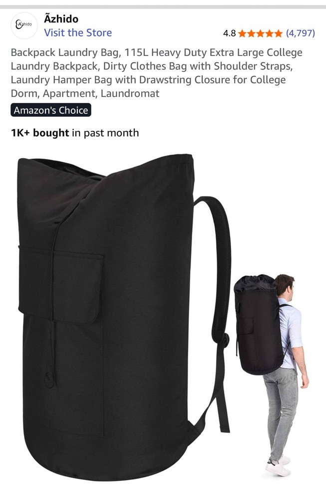 Black Laundry Bag Backpack Large Monogrammed in Athletic Font with Amelia