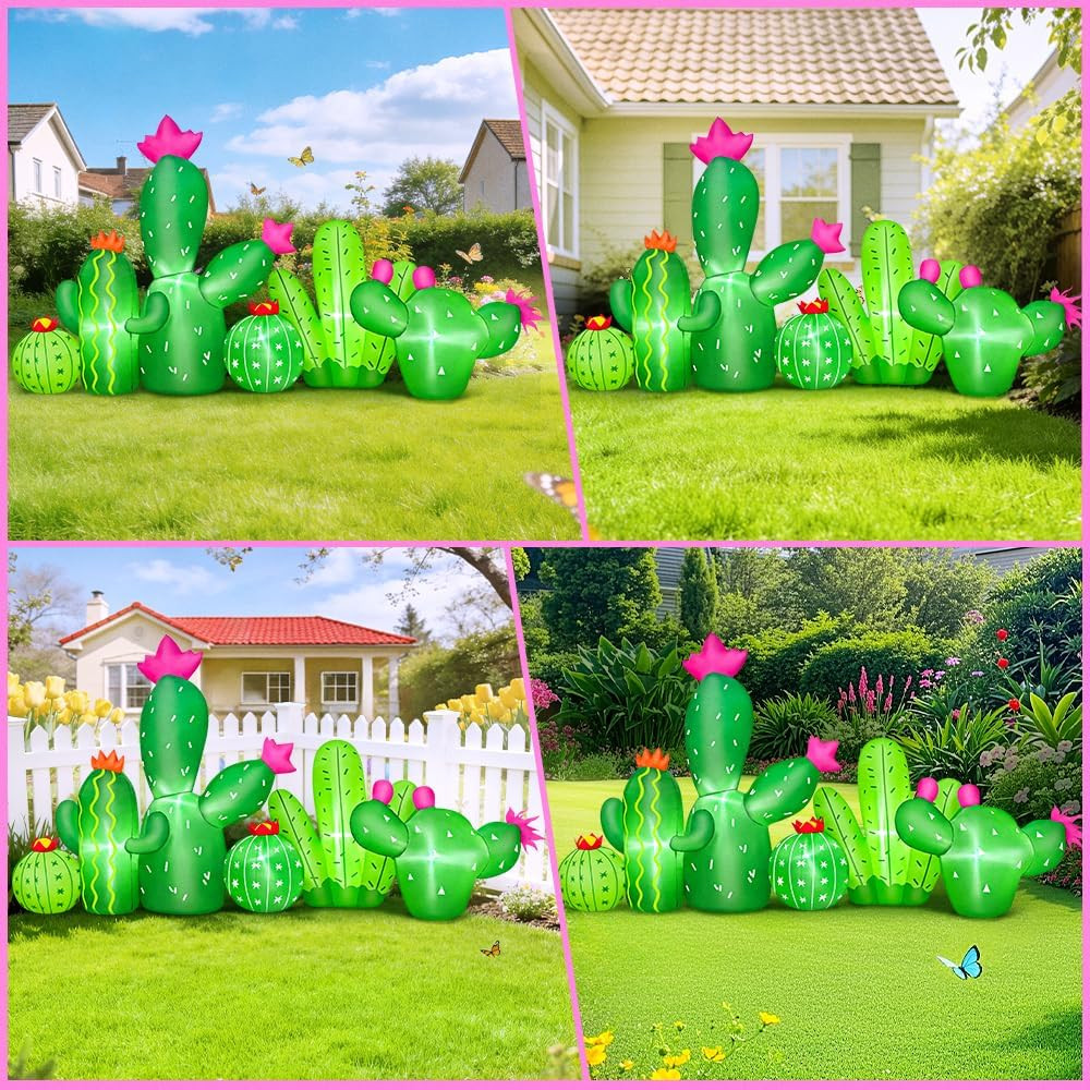 7 FT Inflatable Cactus Decoration with LED Lights for Spring and Easter