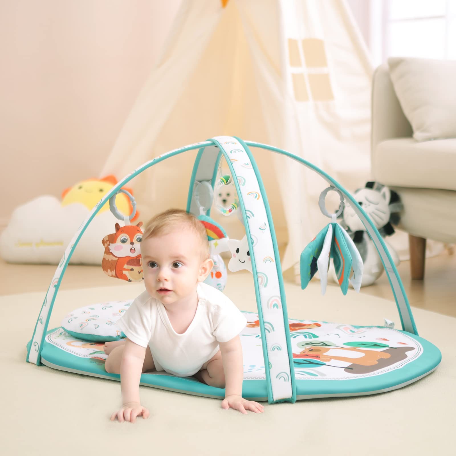 Baby Play Gym, ibabejoy Stage-Based Play Gym with 2 Machine Washable Mat Cove...