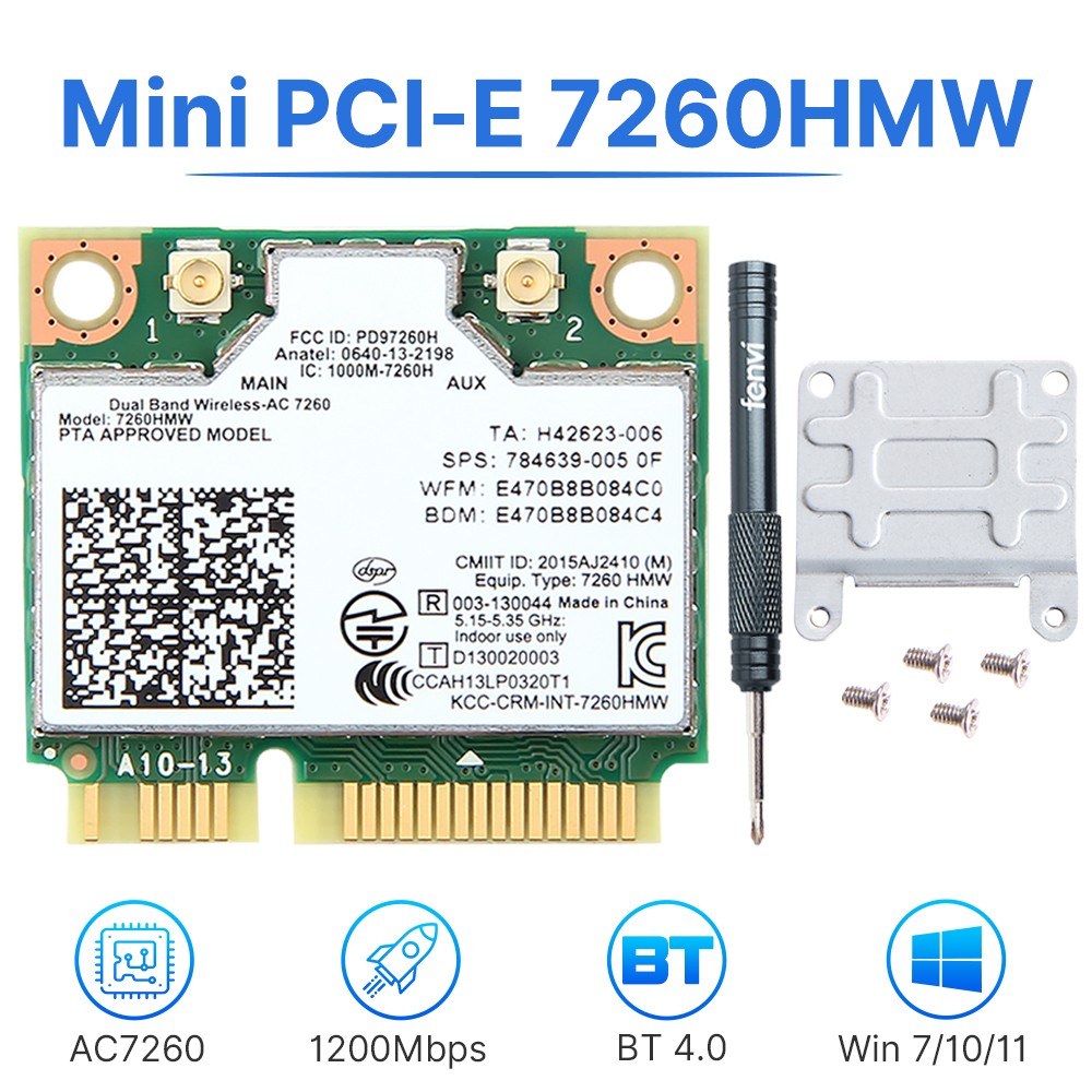 Intel 7260HMW Dual-Band Wireless-AC Card, 802.11ac WiFi + Bluetooth 4.0 for PC