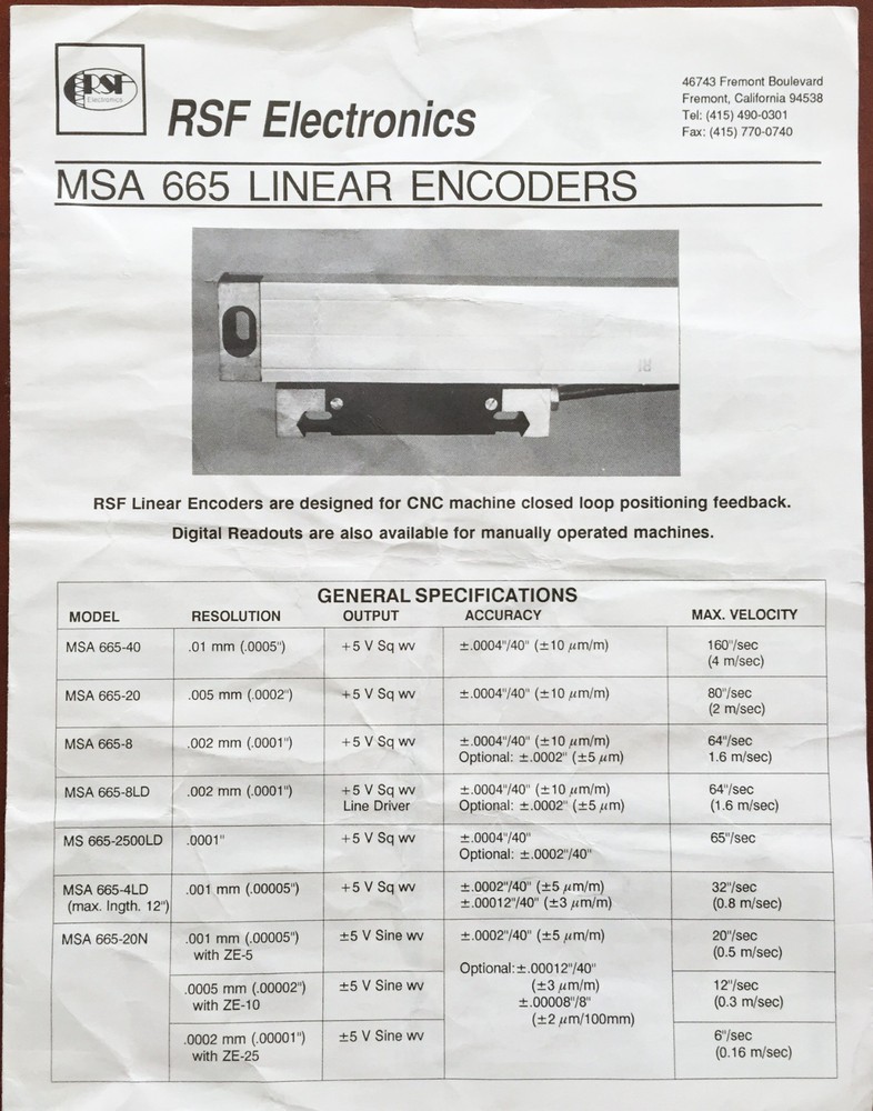 NEW * RSF Elektronik MSA665 ML 320mm Intervall 0.04um LINEAR Scale ENCODER