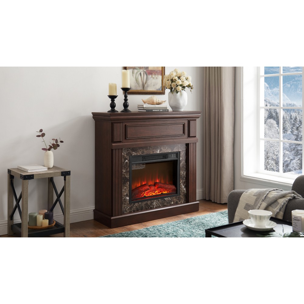 23" Electric Fireplace Mantel with Insert & Remote Control, Cherry