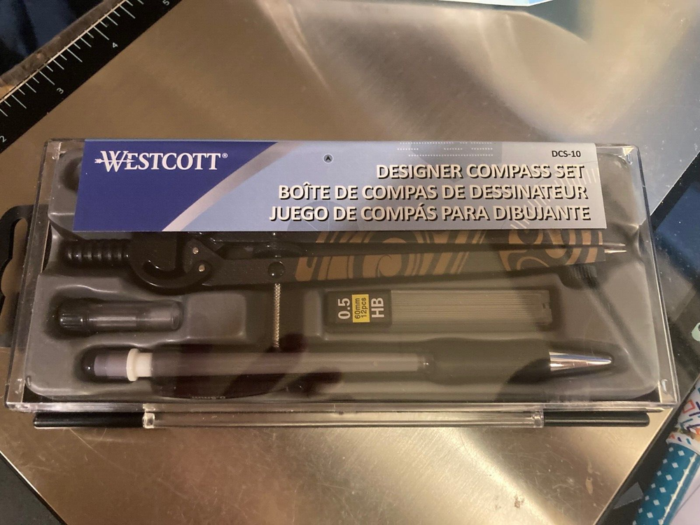 Westcott Designer Compass Set with Mechanical Pencil, Eraser, Sharpener, Leads