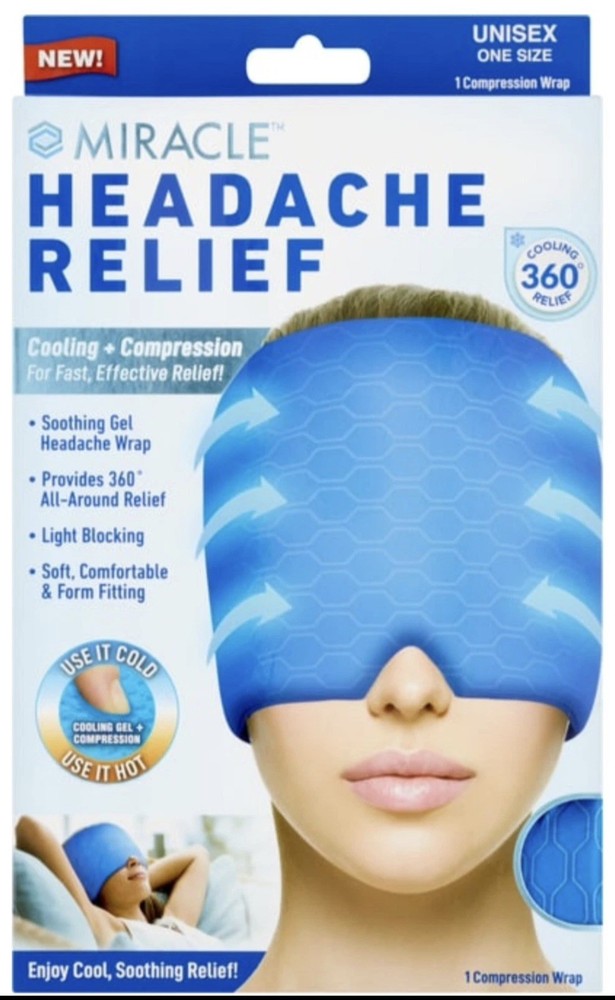Miracle Headache Relief - Cooling + Compression. Cooling 360° Relief. Box Damag