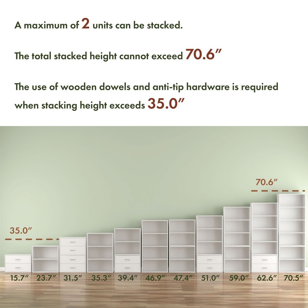 Brooks Stackable 3-Tier Wood White Bookcase