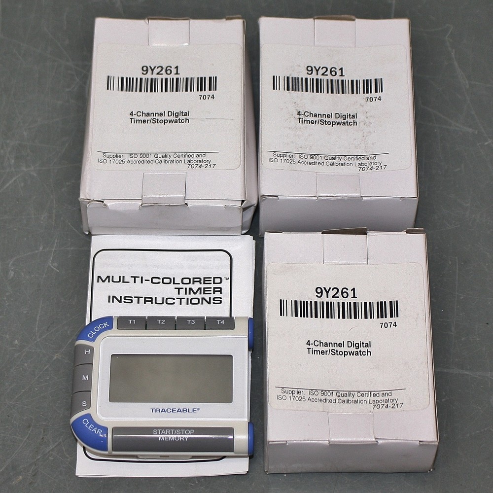 (4) Traceable Digital Timer 7074, 4 Channel, LCD Screen, Audible Alarm