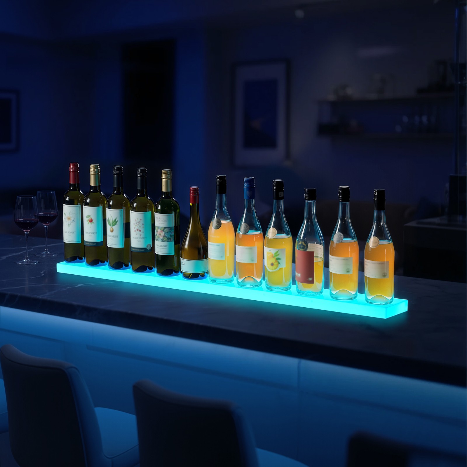 VEVOR LED Lighted Liquor Bottle Display 1-Tier 48 Inches for 12 Bottles