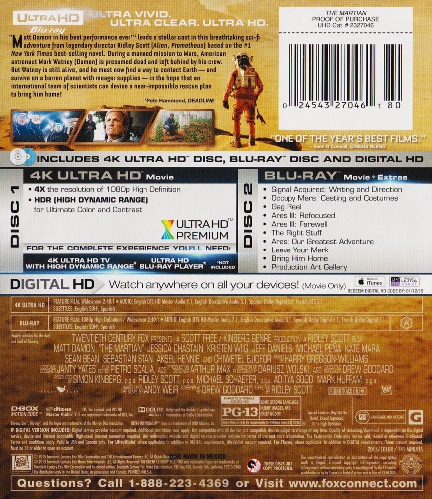 The Martian (4K / Blu-ray + Digital) New