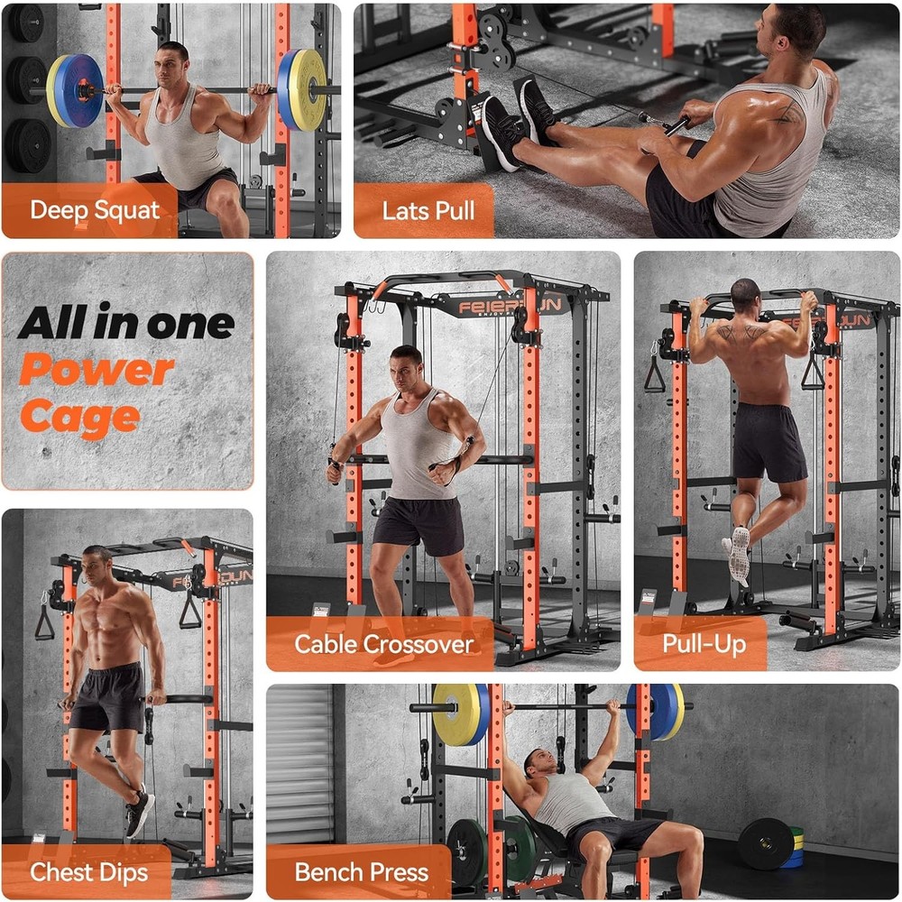 FLA01 Power Cage Multi Function Squat Rack with Cable Crossover System,2000Lbs C