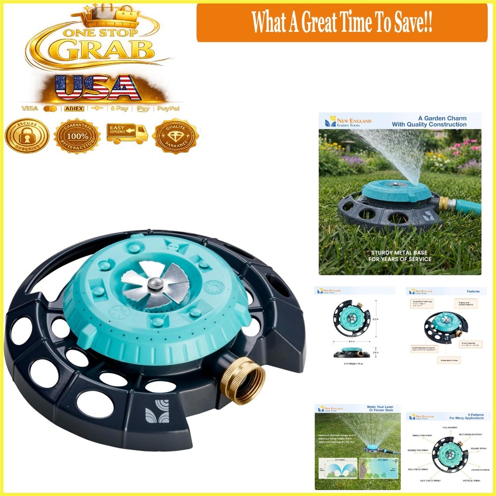 Heavy-Duty Metal Base Multi-Pattern Garden Sprinkler 9 Spray Patterns