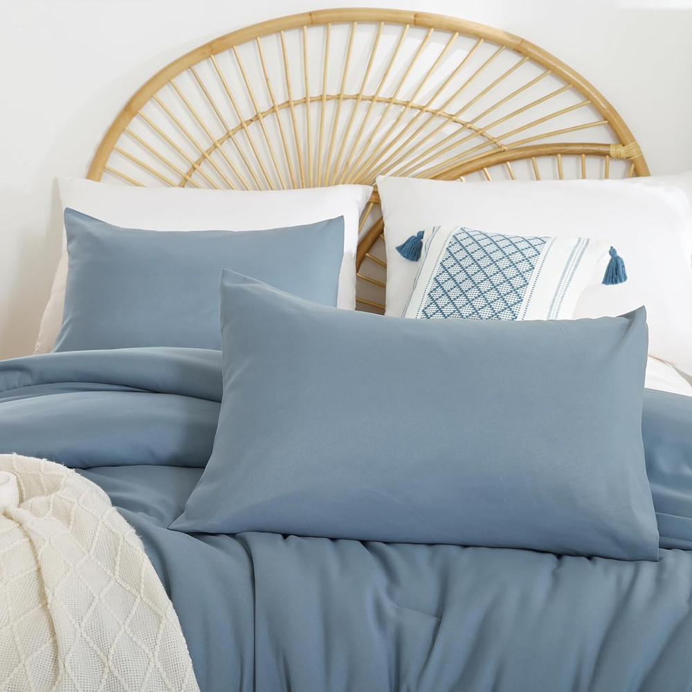 Boho Dusty Blue 3PCS Microfiber Bed Comforter Set for All Seasons - Soft, Lightw