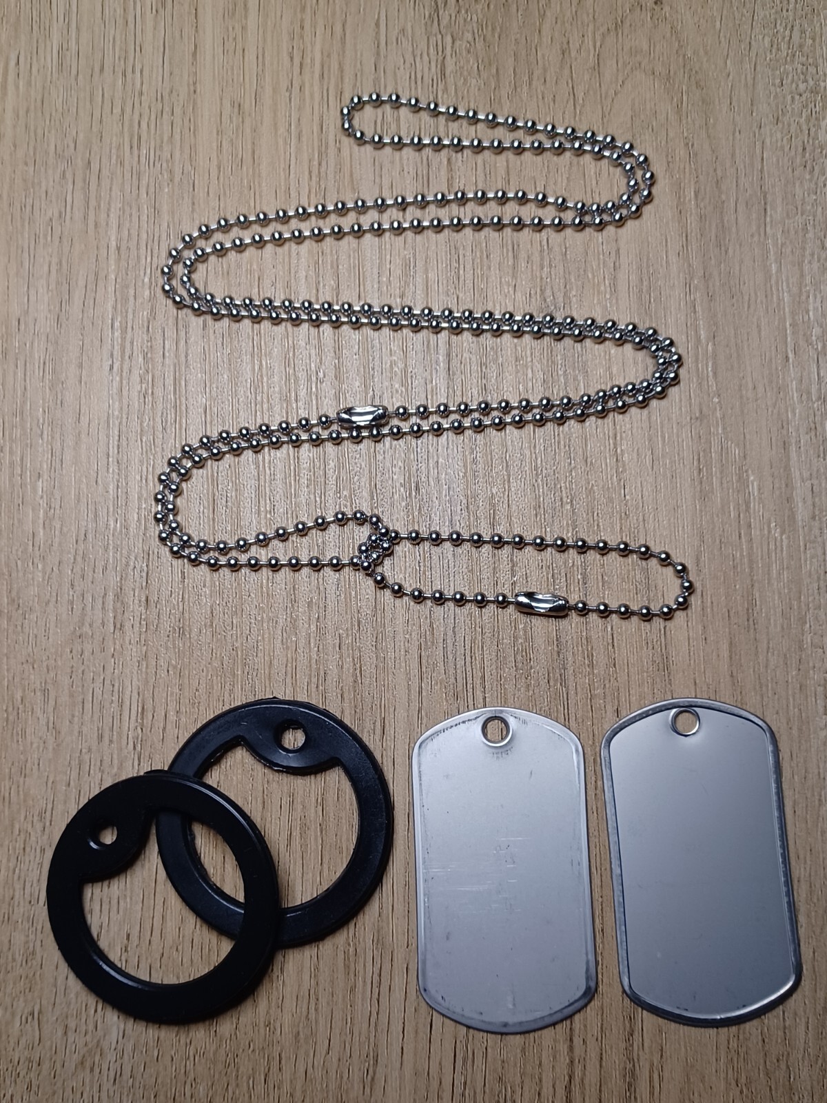 Military 27" & 4.5" Silver Stainless Steel Chains, 2 Dog Tags, 2 Silencers Kit