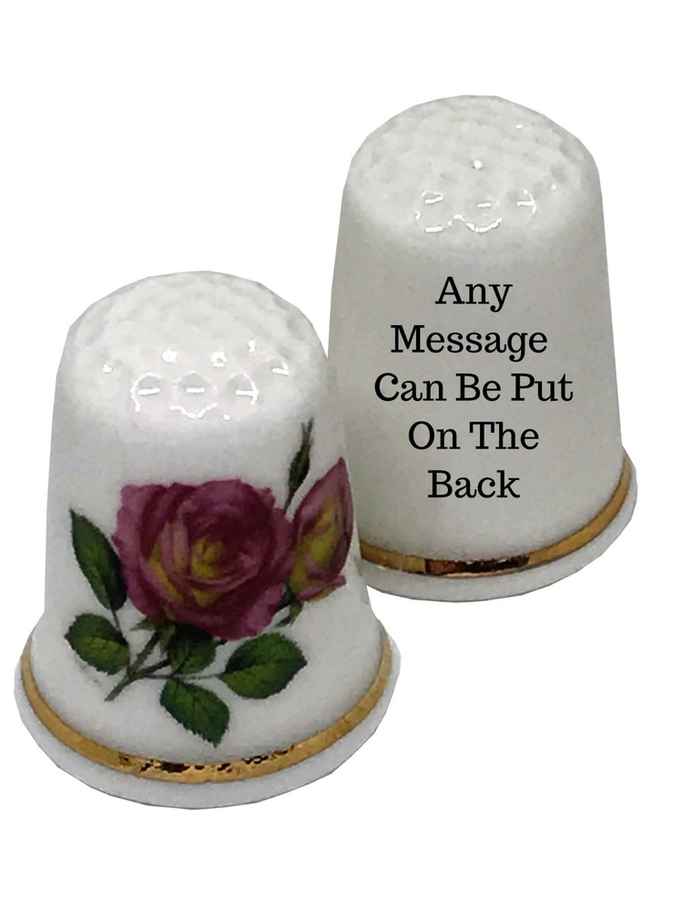 BN Personalised Rose Thimble, Fine Bone China Collectable Thimble
