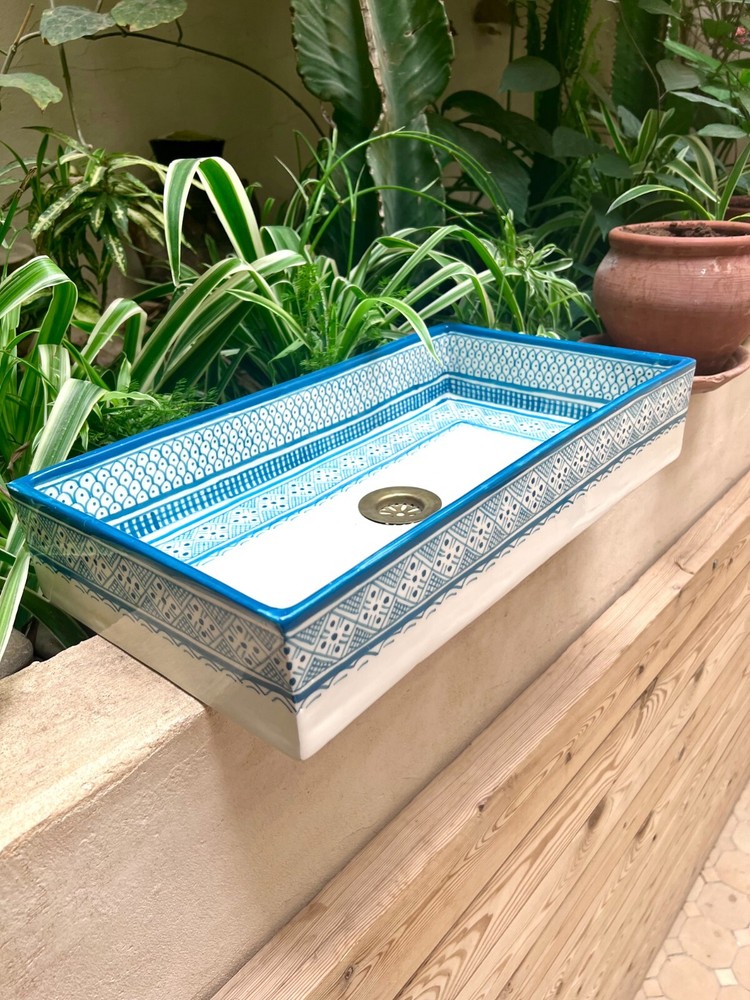 47cm / 18.5in, Ceramic Sink for Bathroom & Kitchen, Rectangular Fish Scale Sink