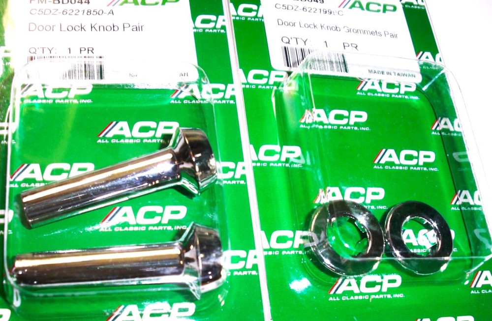 1965 Fairlane ACP Chrome 2 Door Lock Knobs & Grommets C5DZ6221850A $12.95 w/ship