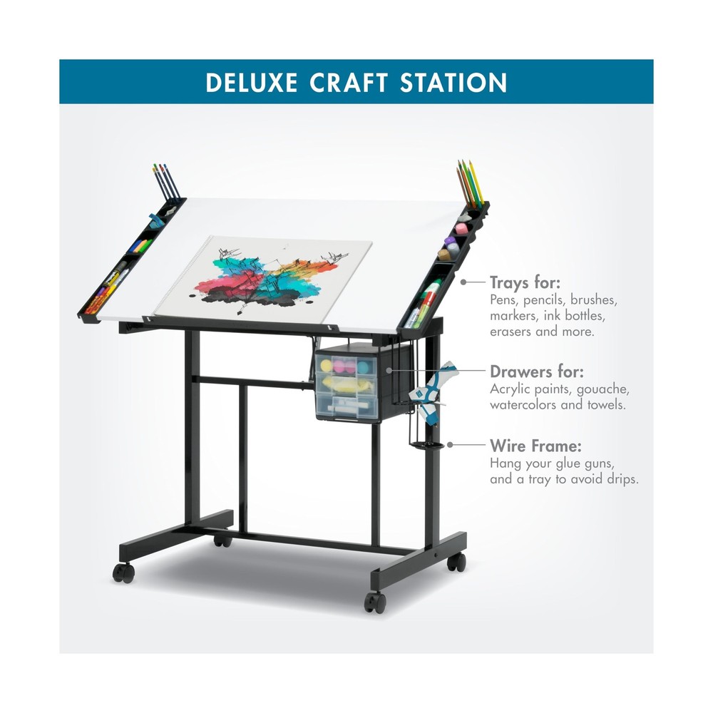 Studio Designs Deluxe Craft Station, Top Adjustable Drafting Table Craft Tabl...