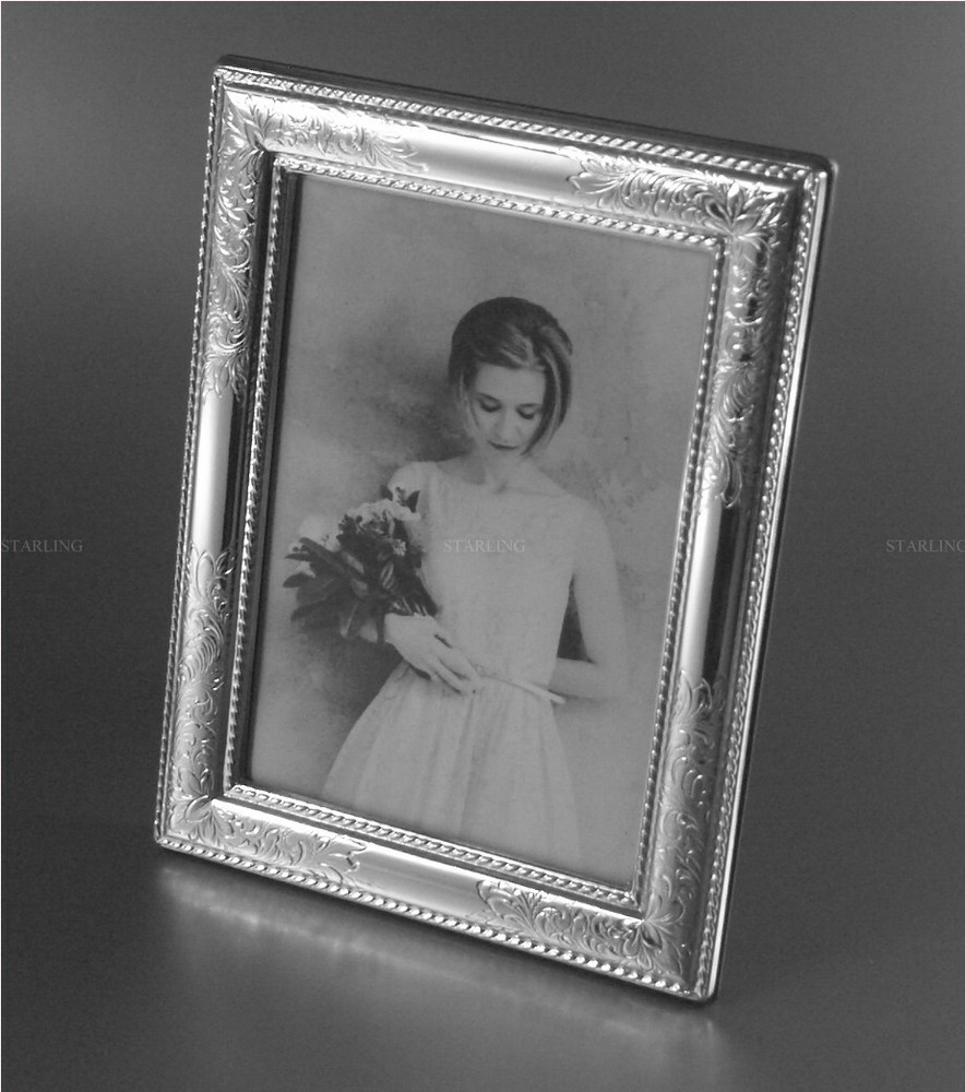 Florentine Guilloche Photo Frame Silver Frame Solid 925 Sterling Silver (V2)