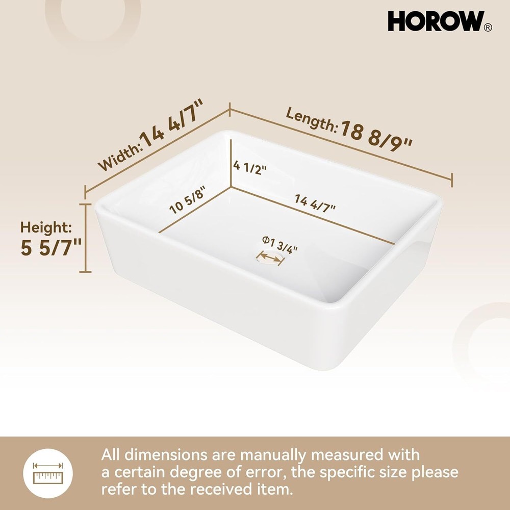 19''x15'' Rectangular Vessel Bathroom Sink, Above Counter Ceramic Vanity Sink