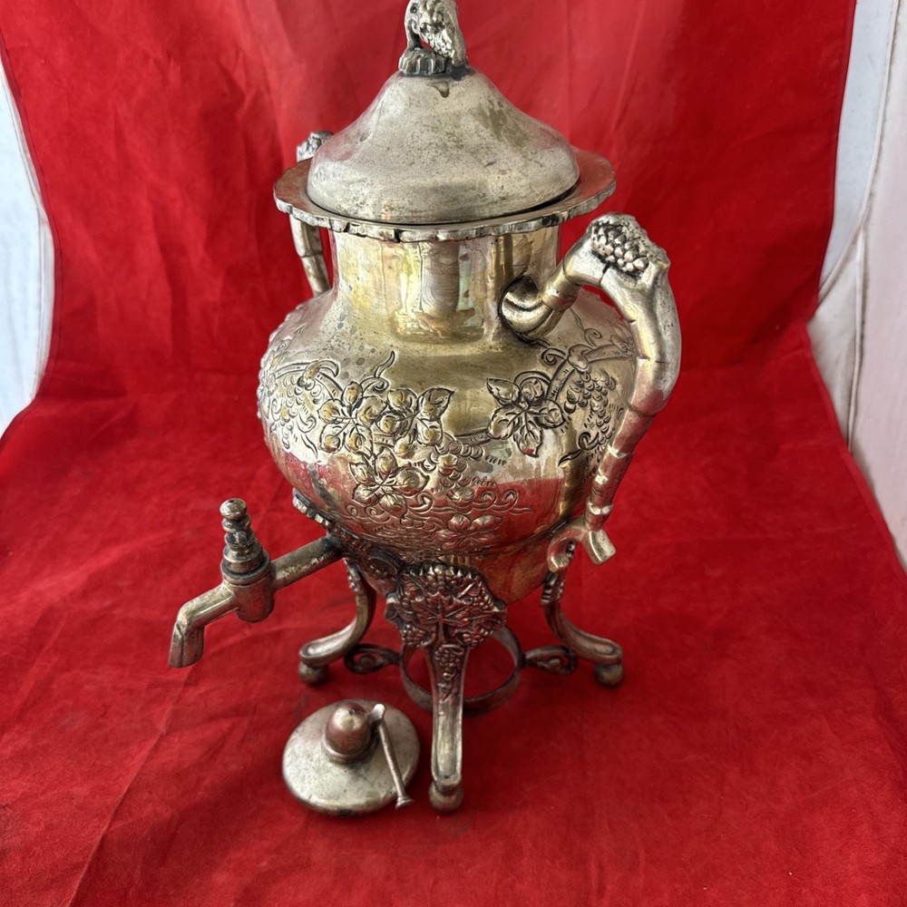 Antique Silver Plate Samovar Tea Urn w Burner & Spigot Victorian Coffee Server