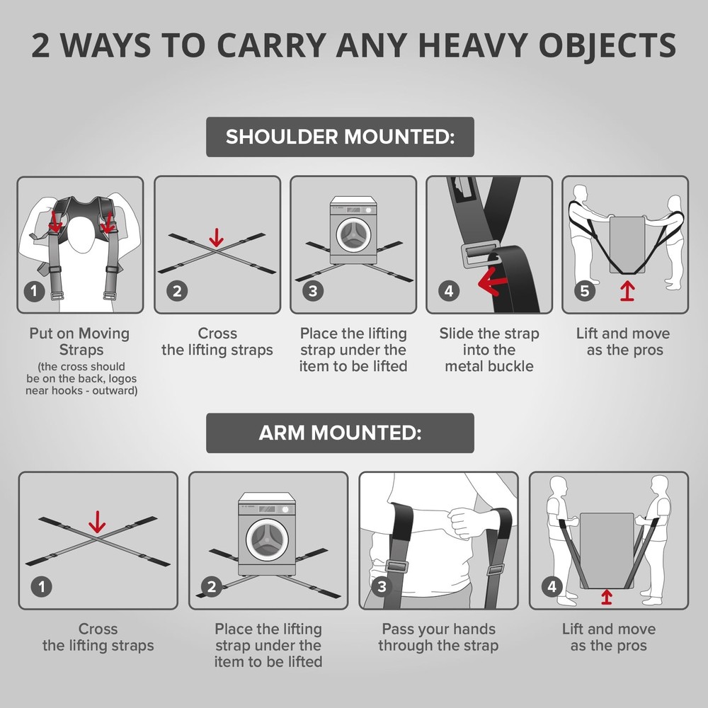 X-Protector Moving Straps - 2 Pairs - Lifting for 2 Standard, Red