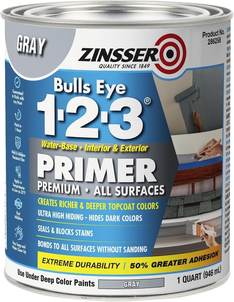 Bulls Eye 1-2-3 All Surface Primer, Quart, Gray