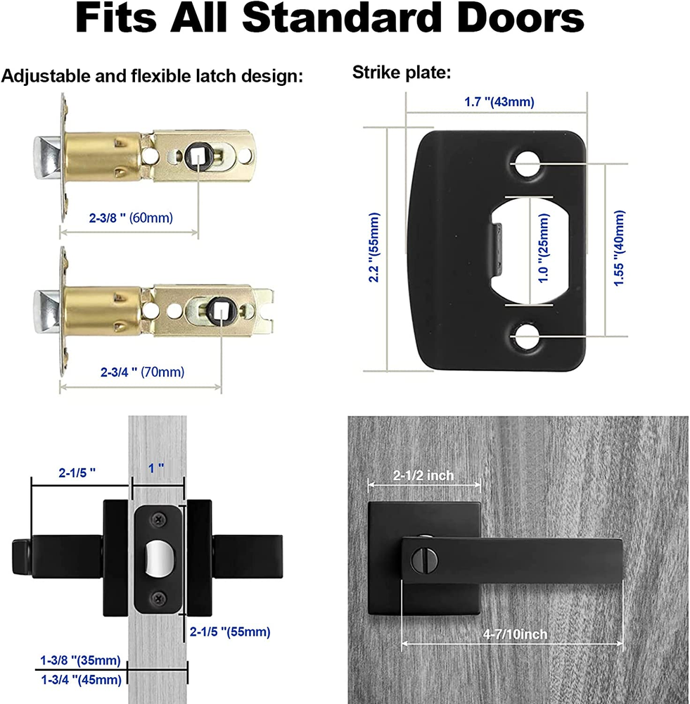6-Pack Matte Black Door Handle Heavy Duty Door Locks Keyless Interior Door Knobs