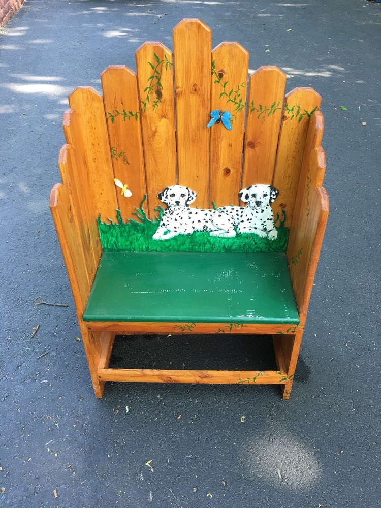 WOOD BENCH Dalmation Butterfly Dragonfly