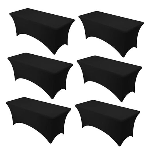 6-Pack Premium Spandex Tablecloths for 6ft Rectangle 6 FT | 6 Pack Black