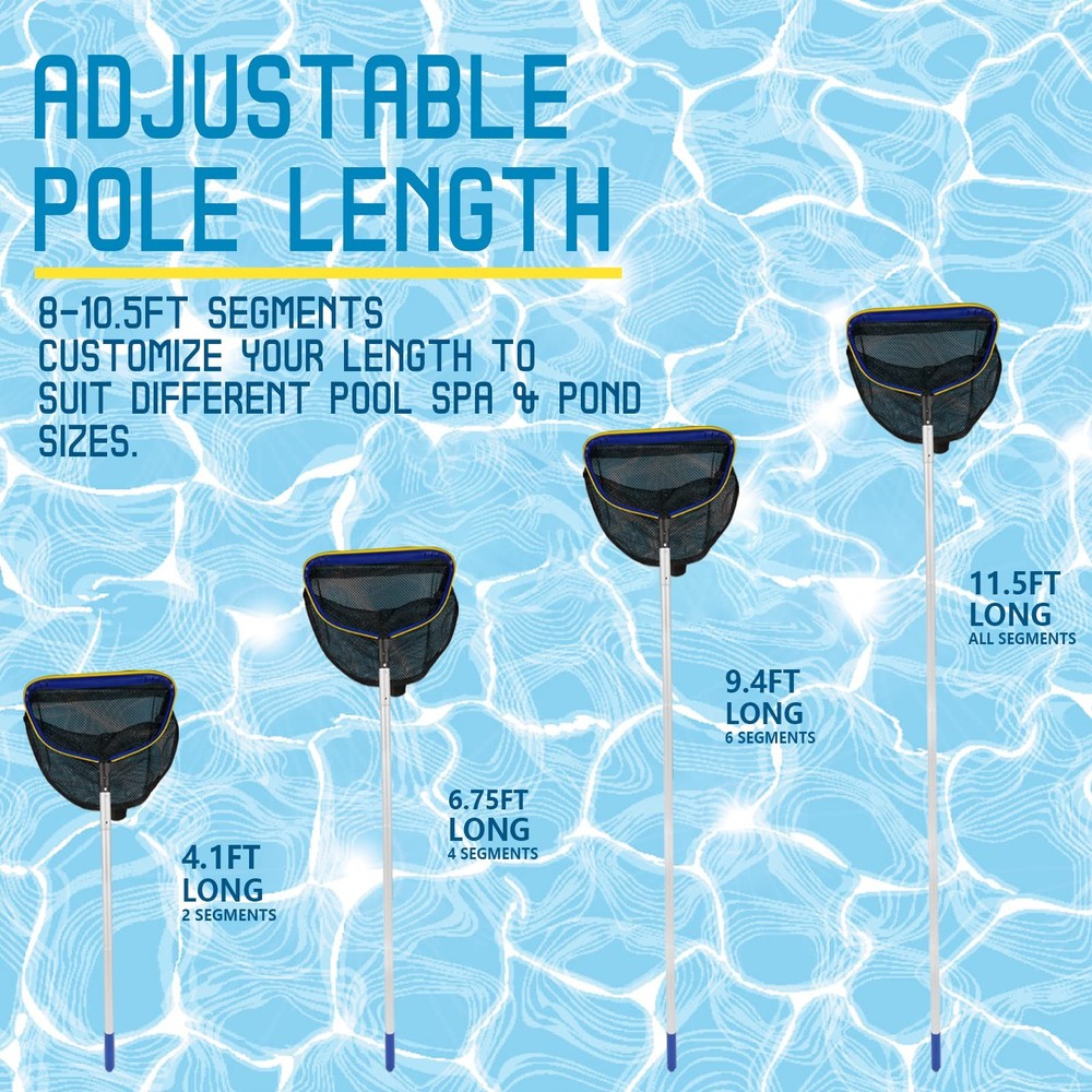 Poolvio Pool Deep Skimmer Net with 3ft-10ft 1.0mm Thick Adjustable Telescopic