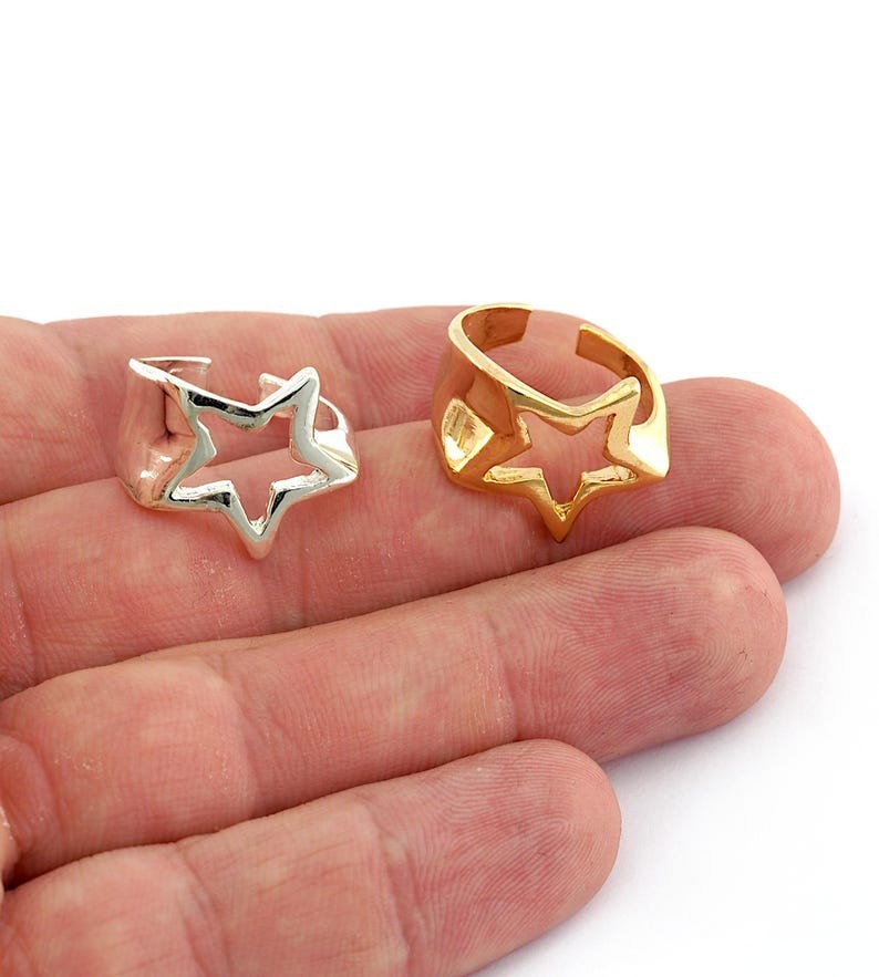 Star Ring, Adjustable Ring Raw Brass or Plated 4023