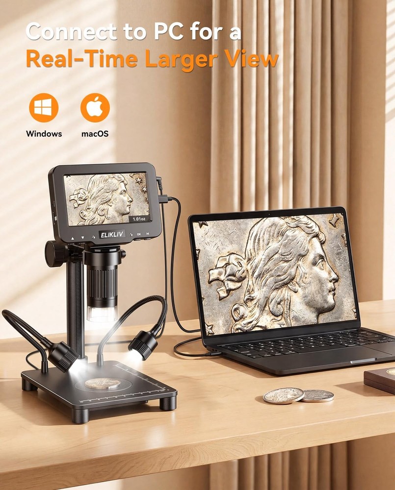 Elikliv Microscope with Weighing Scale, Digital Magnifier for Error Black