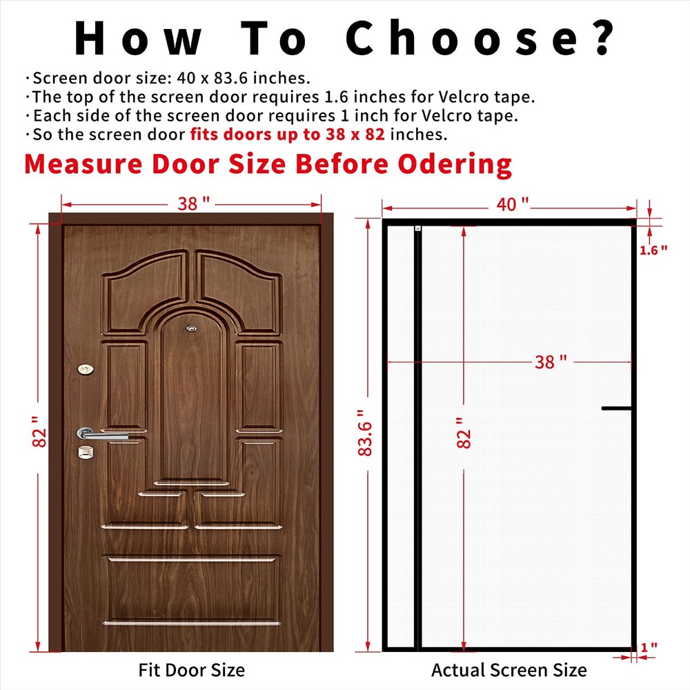 Reversible Left Right Side Opening Screen Door Mesh Magnetic Closure Heavy Du...