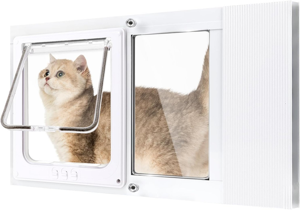 Cat Door for Window, Fits 21"- 23 4/5" Width Windows, 3Min No-Damage Quick Insta