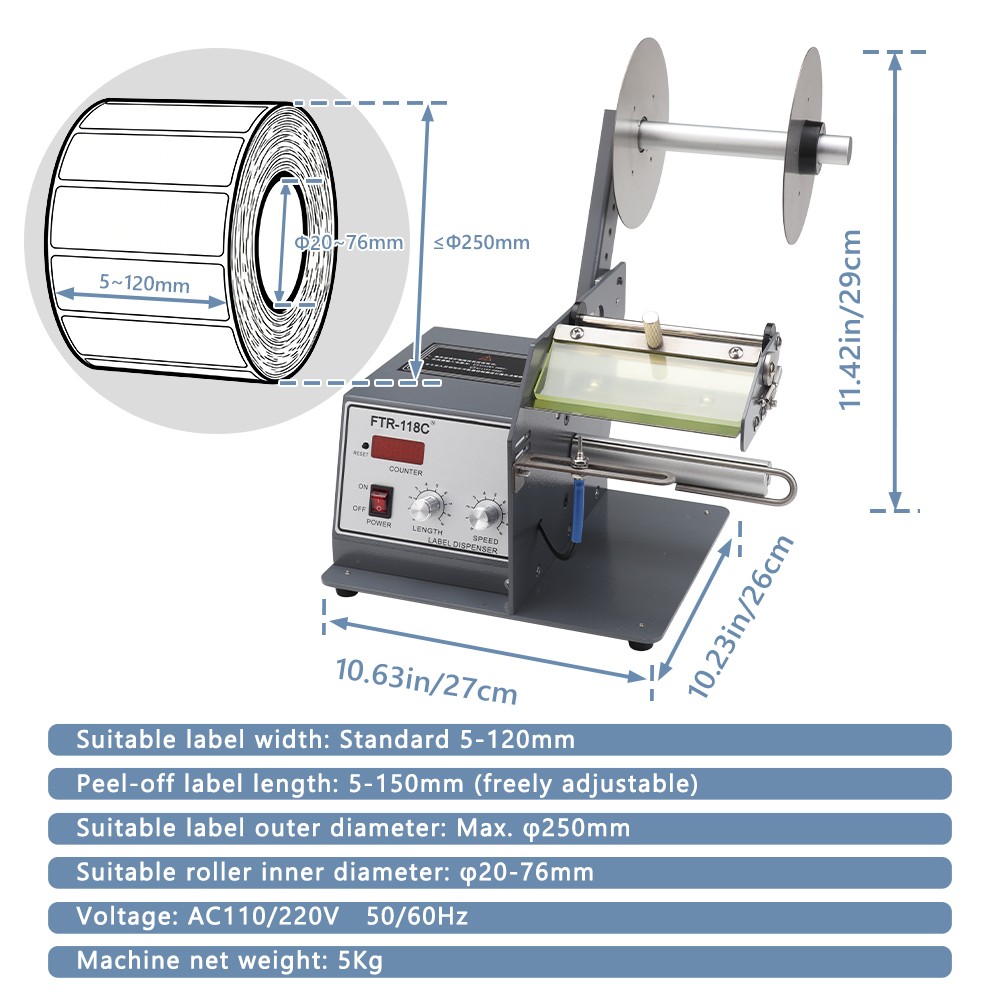 Automatic Label Dispenser Label Stripper Sticker Separating Machine 5-120mm 110V